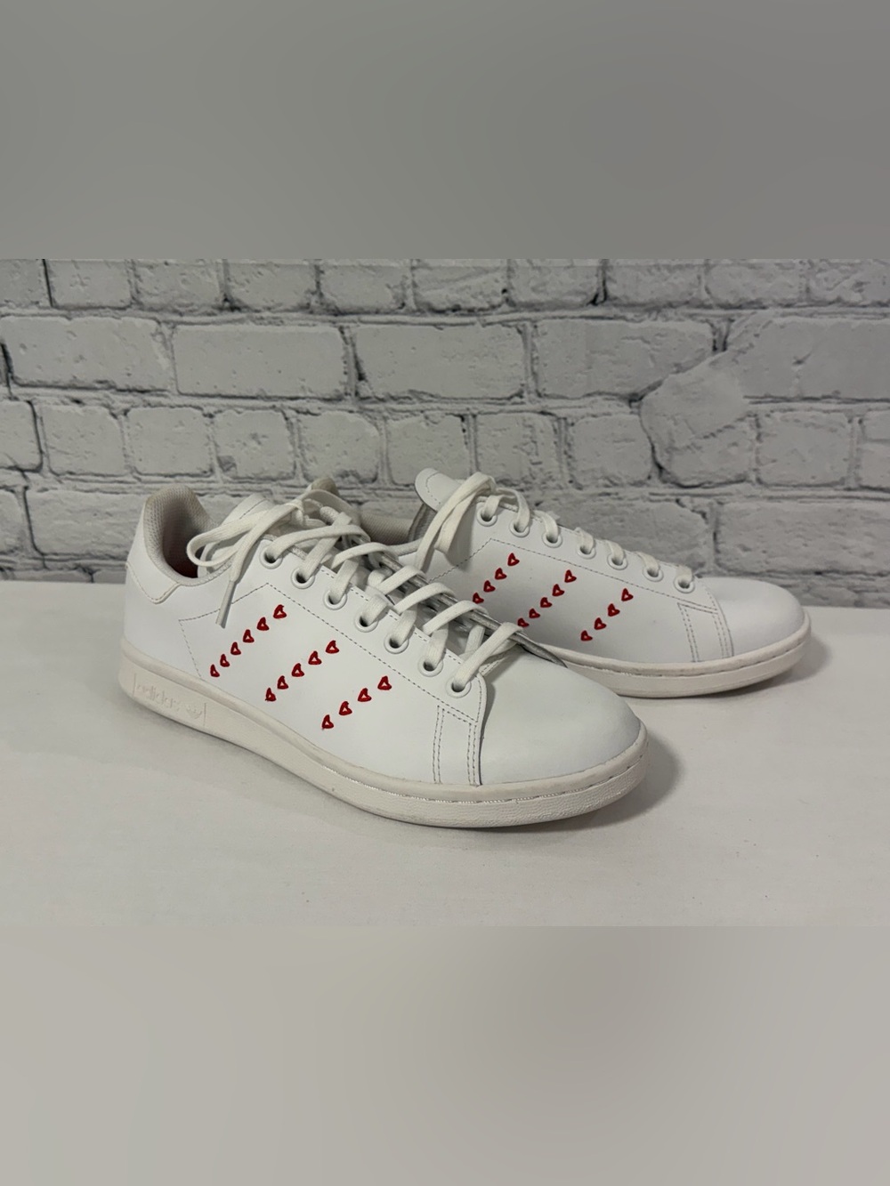 Adidas Stan Smith White Sneakers with Red Heart Accents